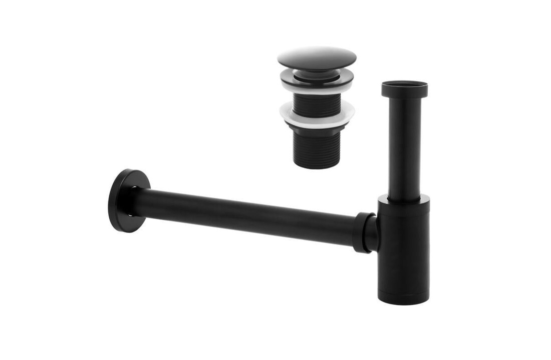 Sifon Zwart Met Stop - Mat Zwart Messing - 1 1/4"