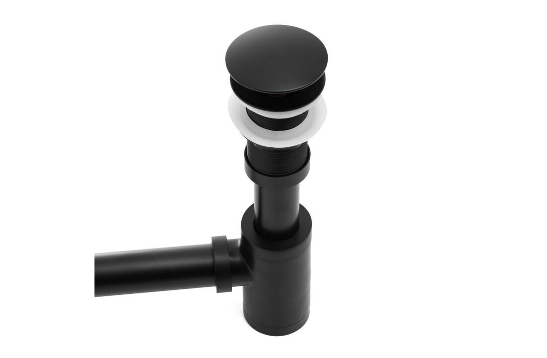 Sifon Zwart Met Stop - Mat Zwart Messing - 1 1/4"