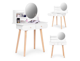 Kaptafel ronde spiegel | Wit & Hout | 80x40x122 cm