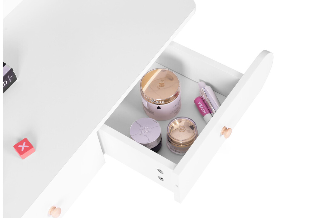 Kaptafel ronde spiegel | Wit & Hout | 80x40x122 cm