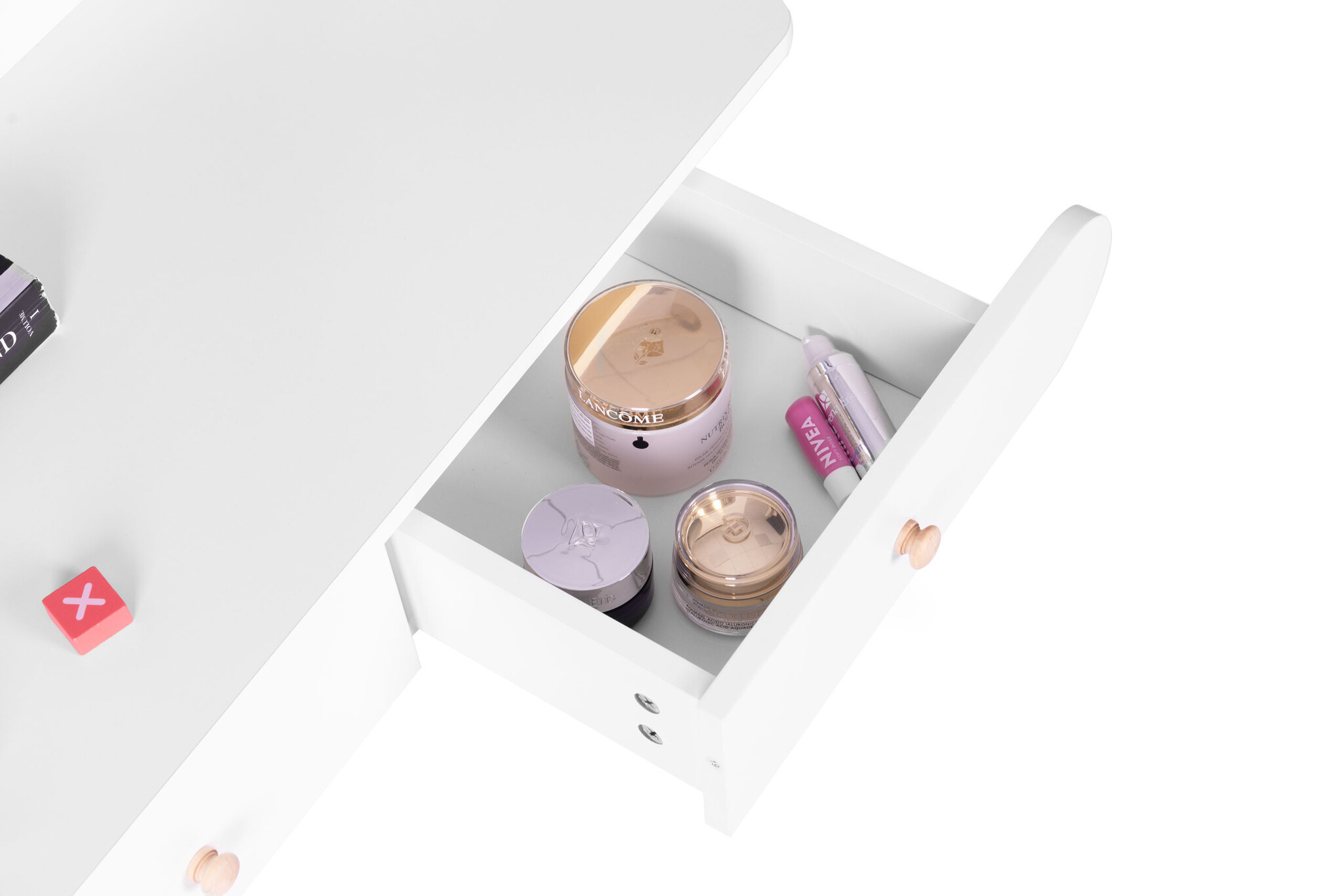 Kaptafel ronde spiegel | Wit & Hout | 80x40x122 cm