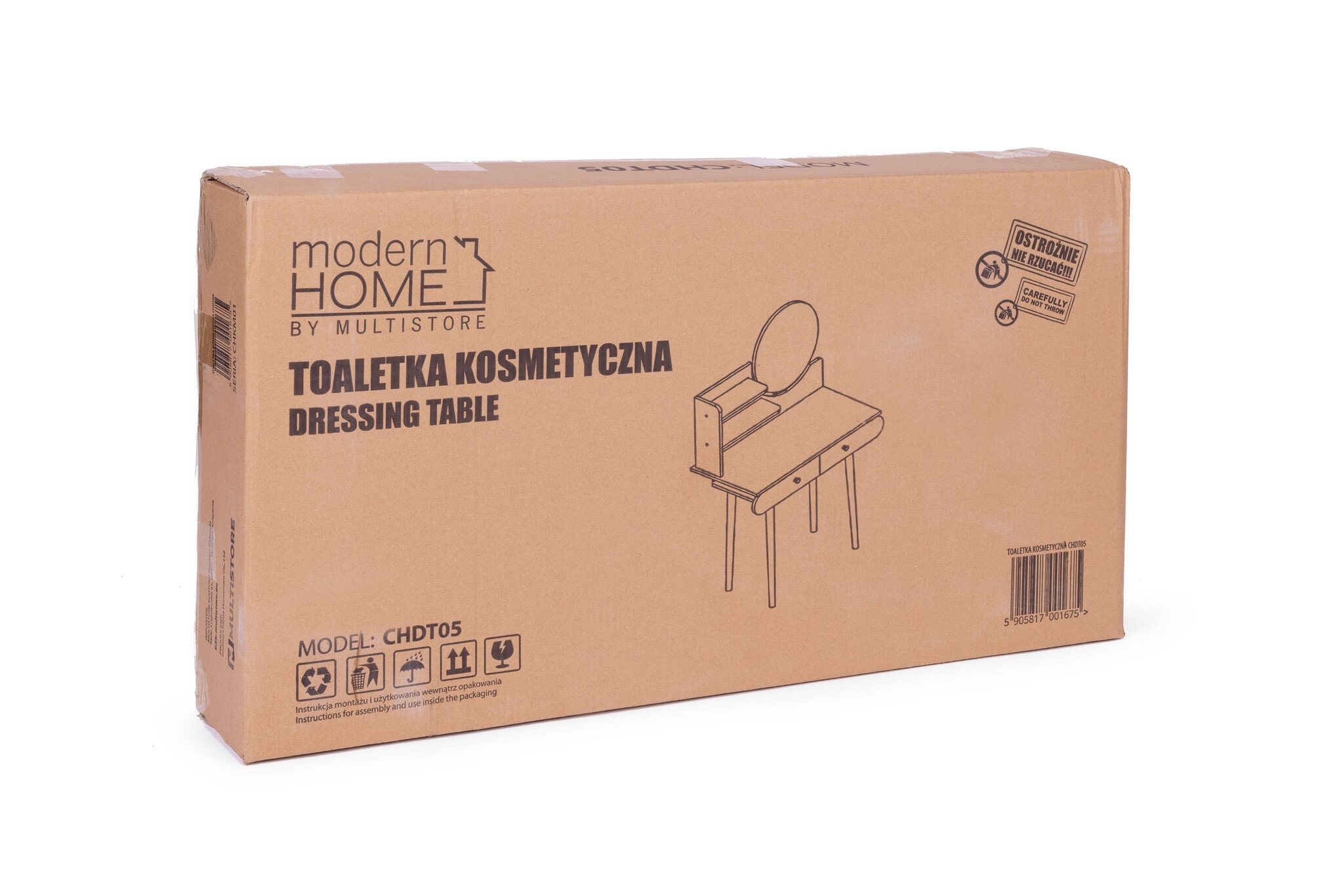 Kaptafel Scandinavisch wit hout met ronde spiegel 80x40x122 cm