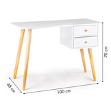 Kinderbureau 2 lades - Wit met grenen poten - 100x48x70 cm
