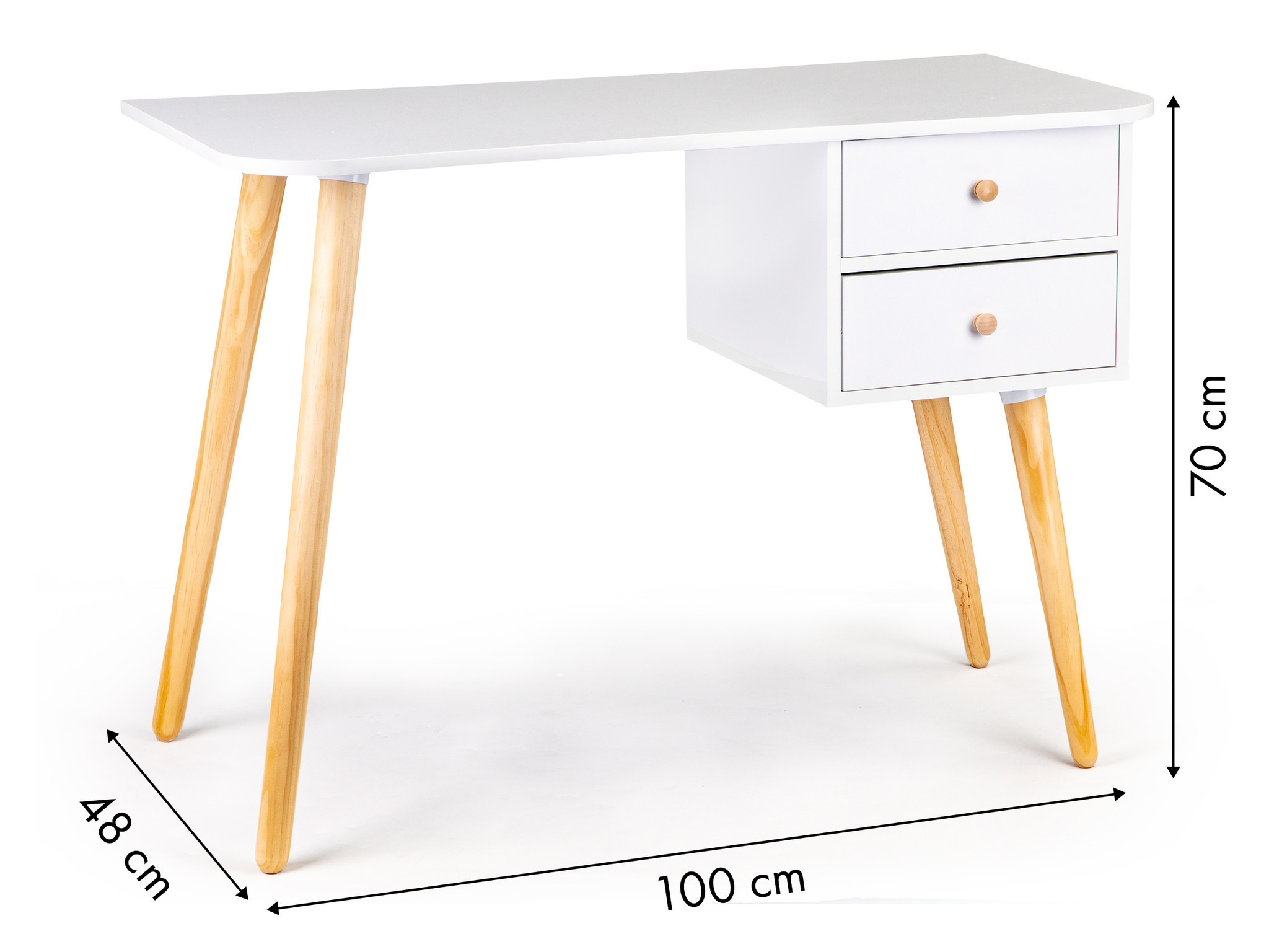 Kinderbureau 2 lades - Wit met grenen poten - 100x48x70 cm