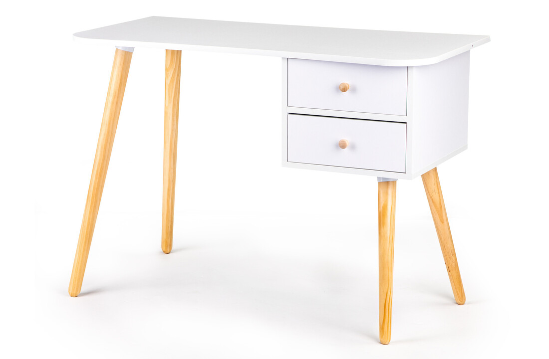 Bureau met lades houtpoten - Wit, Grenen, 100x48x70 cm