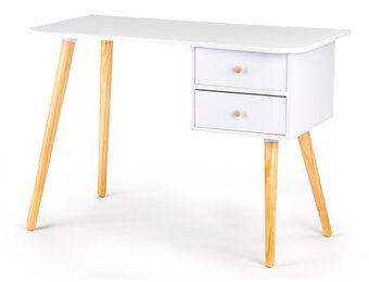 Bureau met lades houtpoten - Wit, Grenen, 100x48x70 cm