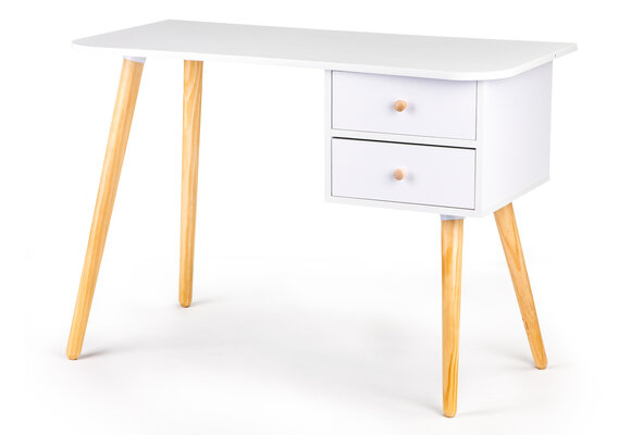 Bureau met lades houtpoten - Wit, Grenen, 100x48x70 cm