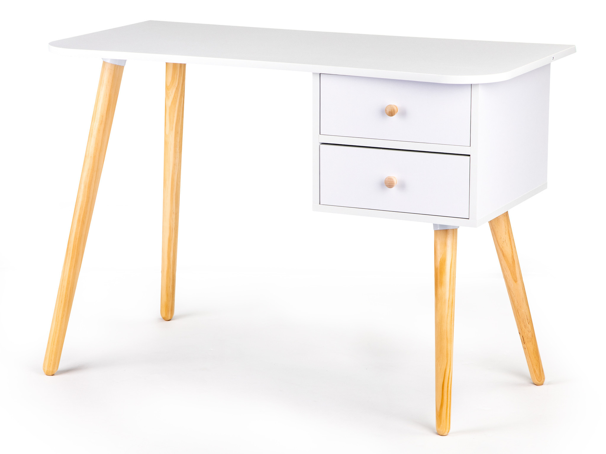 Bureau met lades houtpoten - Wit, Grenen, 100x48x70 cm