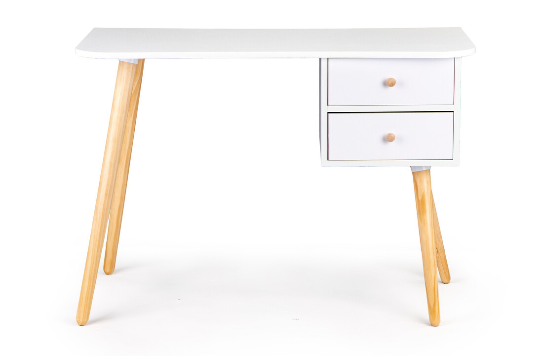 Bureau met lades houtpoten - Wit, Grenen, 100x48x70 cm
