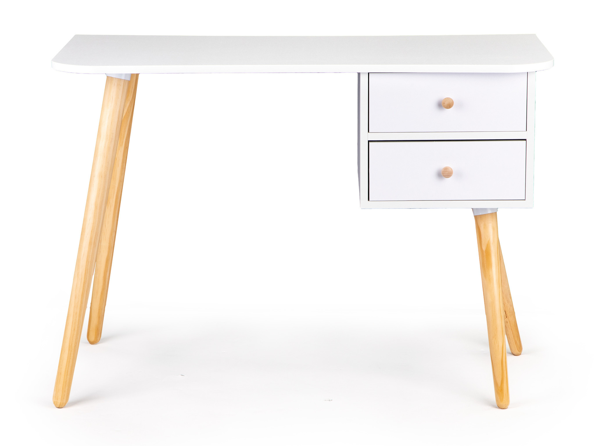 Bureau met lades houtpoten - Wit, Grenen, 100x48x70 cm
