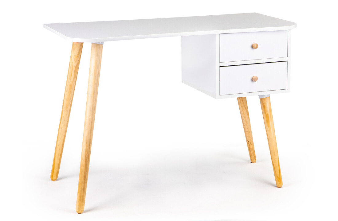 Bureau met lades houtpoten - Wit, Grenen, 100x48x70 cm