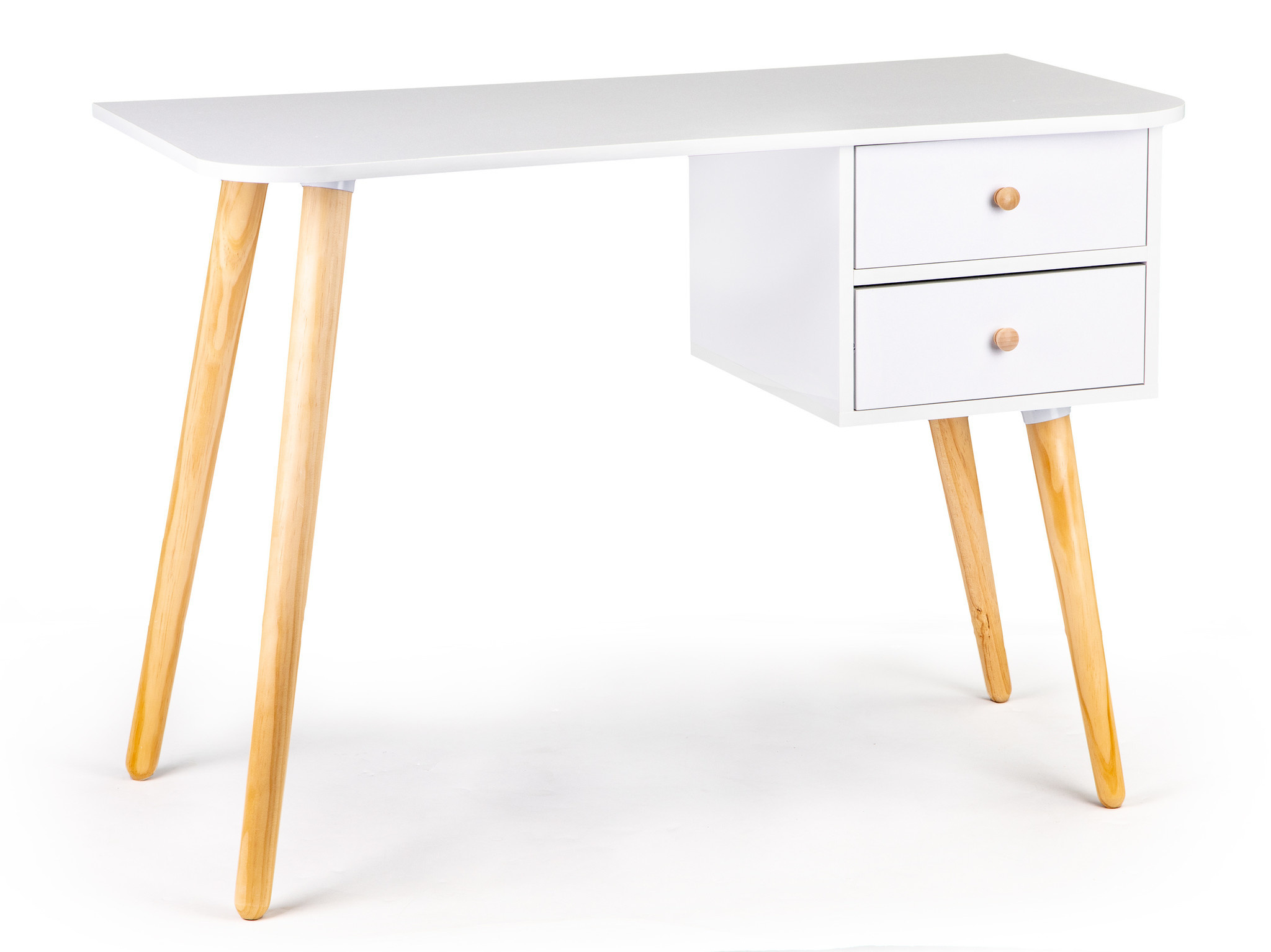 Bureau met lades houtpoten - Wit, Grenen, 100x48x70 cm
