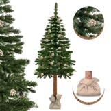 Kunstkerstboom 180 cm groen met houten stam en dennenappels