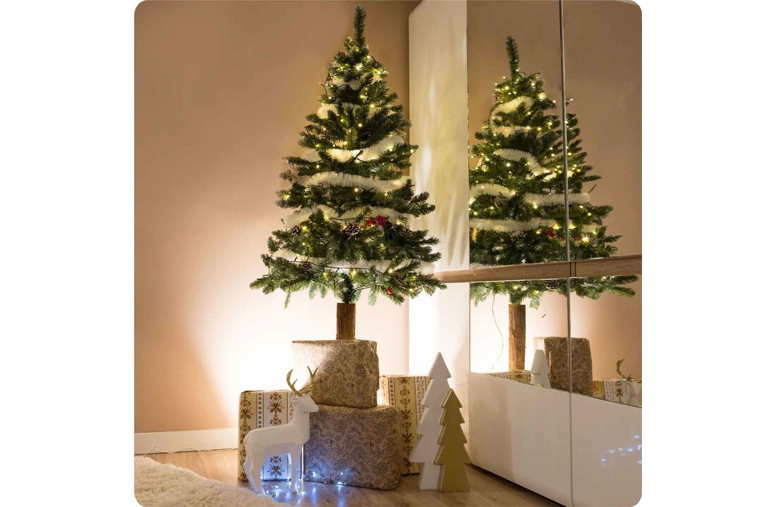 Kunstkerstboom 180 cm groen met houten stam en dennenappels