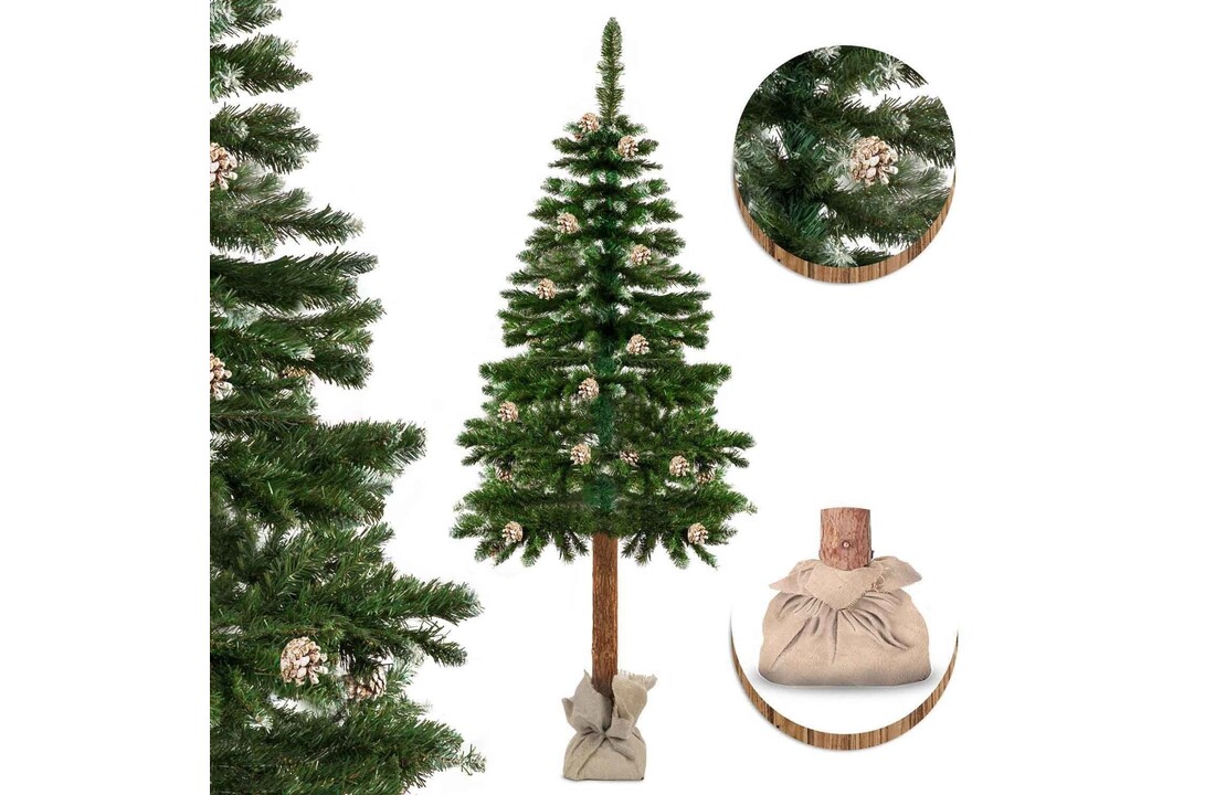 Kunstkerstboom houten stam - 180 cm groen met dennenappels