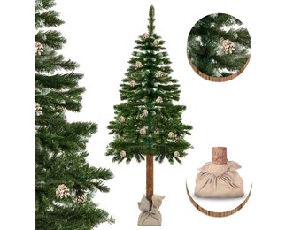 Kunstkerstboom houten stam - 180 cm groen met dennenappels