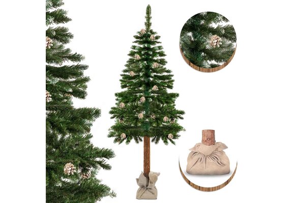 Kunstkerstboom houten stam - 180 cm groen met dennenappels