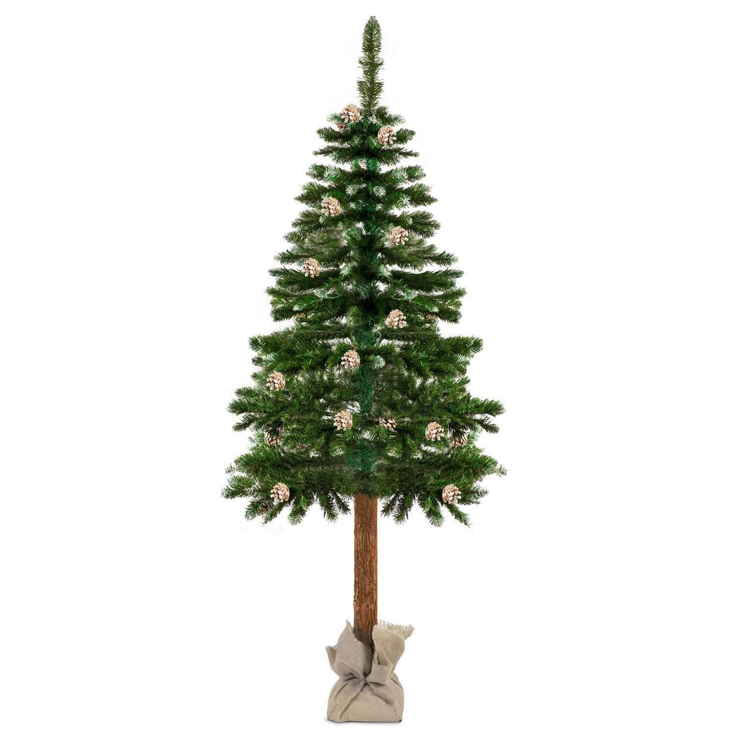 Kunstkerstboom houten stam - 180 cm groen met dennenappels