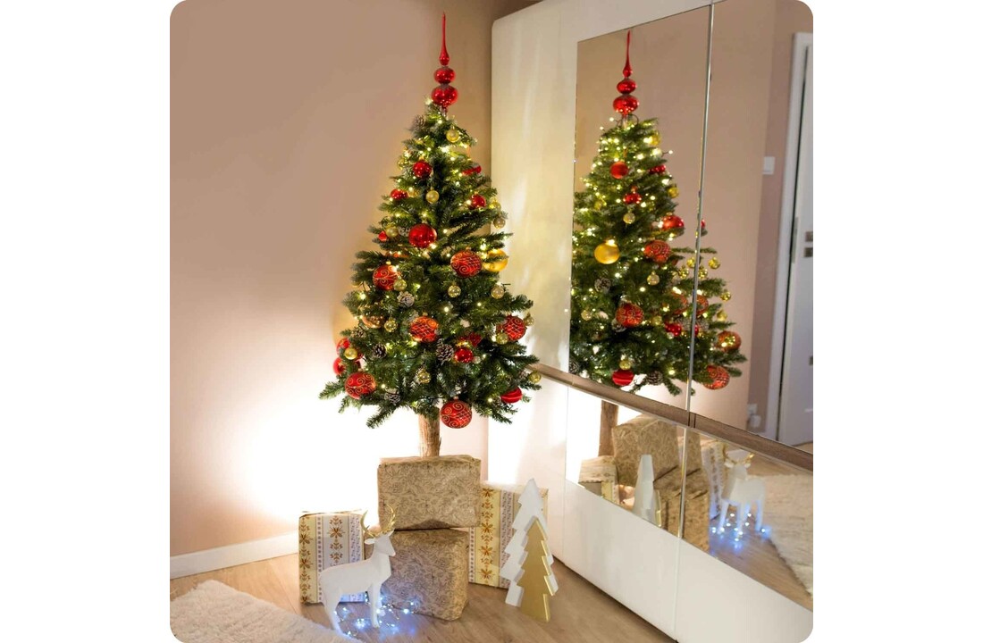 Kunstkerstboom houten stam - 180 cm groen met dennenappels