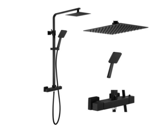 Doucheset mat zwart compleet met thermostatische mengkraan, messing