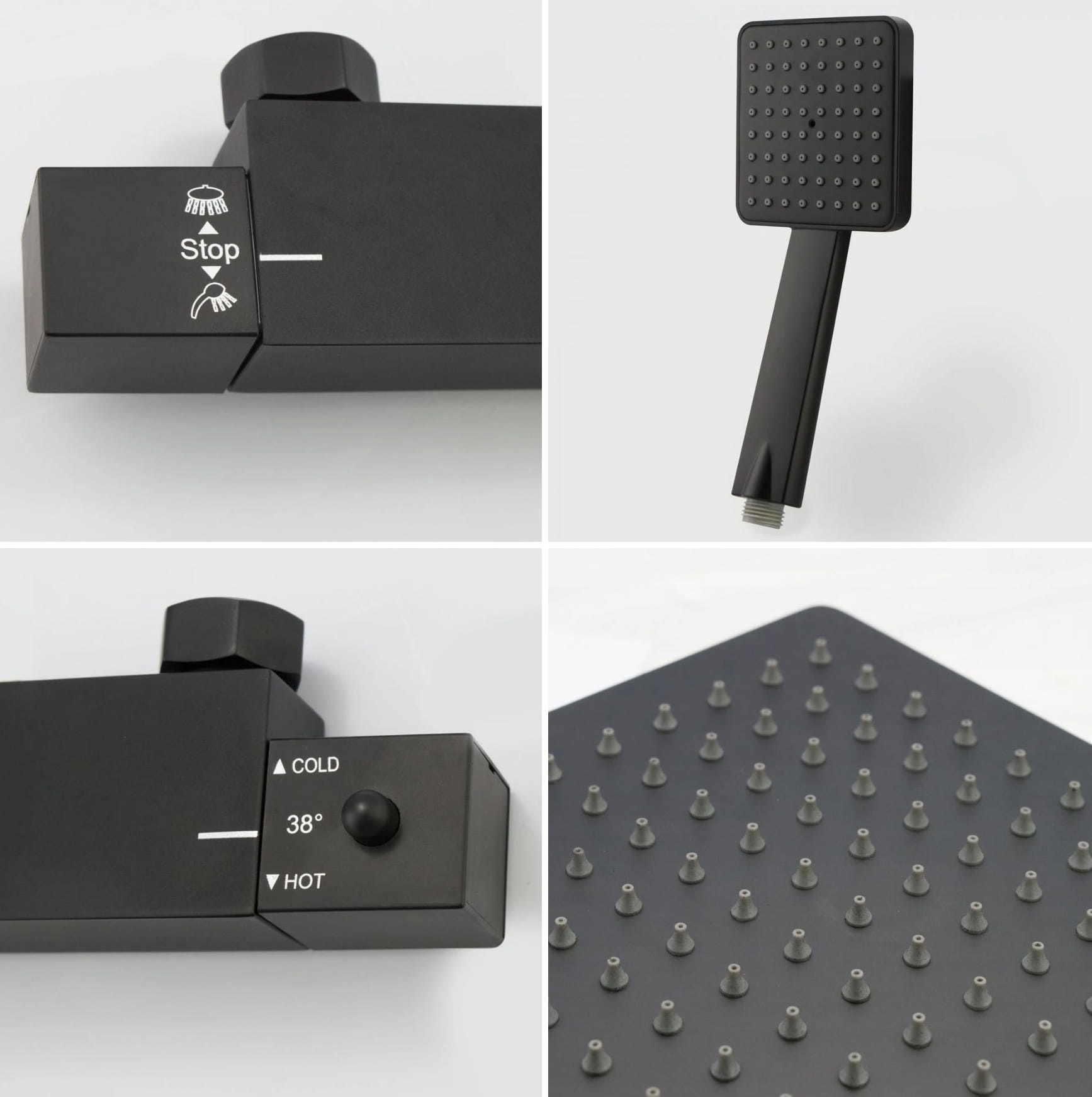 Doucheset mat zwart compleet met thermostatische mengkraan, messing