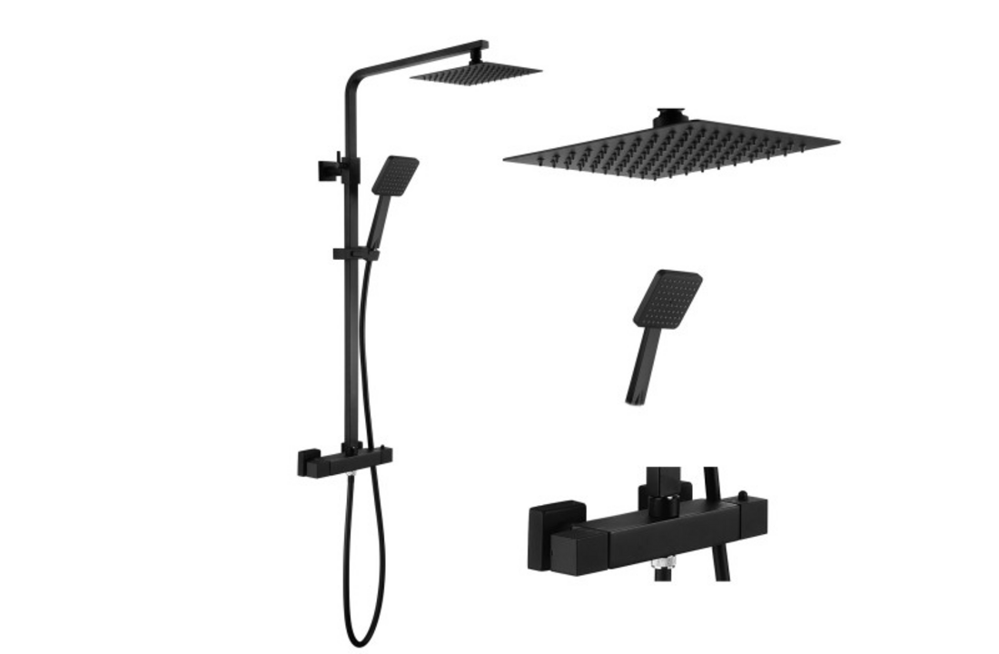 Thermostaatkraan Douche Mat Zwart Messing 20x20cm Doucheset