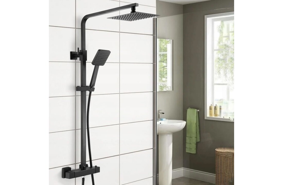 Thermostaatkraan Douche Mat Zwart Messing 20x20cm Doucheset