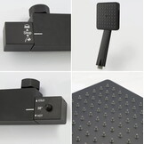 Regendouche set vierkant mat zwart messing 20x20cm