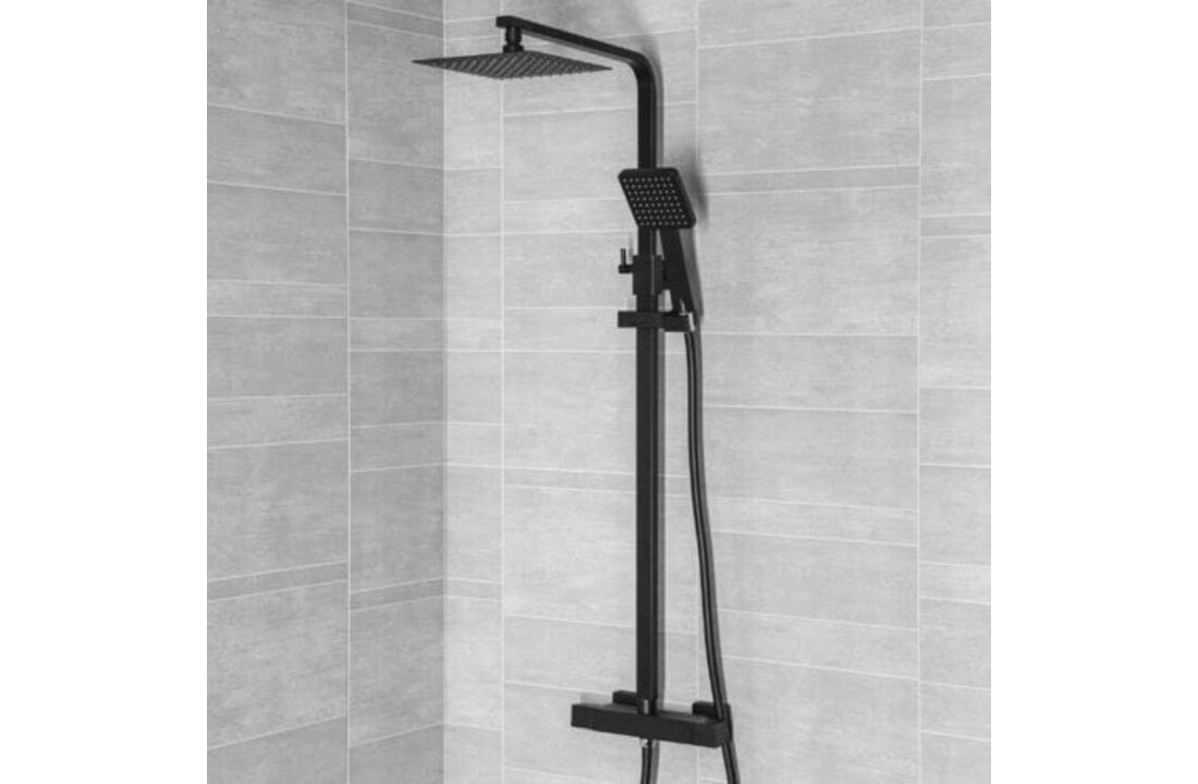 Regendouche set vierkant mat zwart messing 20x20cm