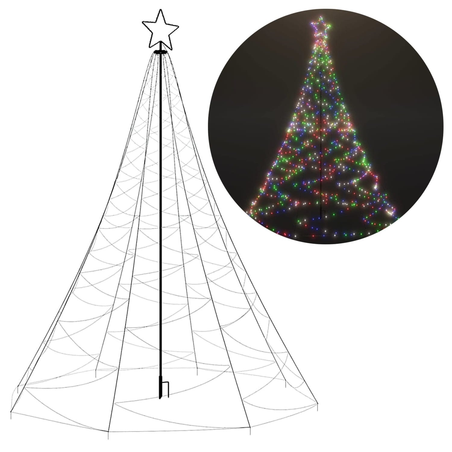 Kerstboom verlichting 300cm Multicolor LED, 8 Modi, IP44, Metalen Frame