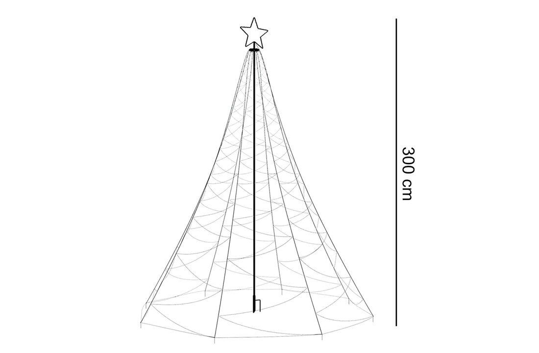 Kerstboom verlichting 300cm Multicolor LED, 8 Modi, IP44, Metalen Frame