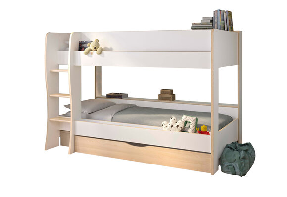 Kinderkamer hoogslaper wit eiken - 90x200cm - Opbergruimte