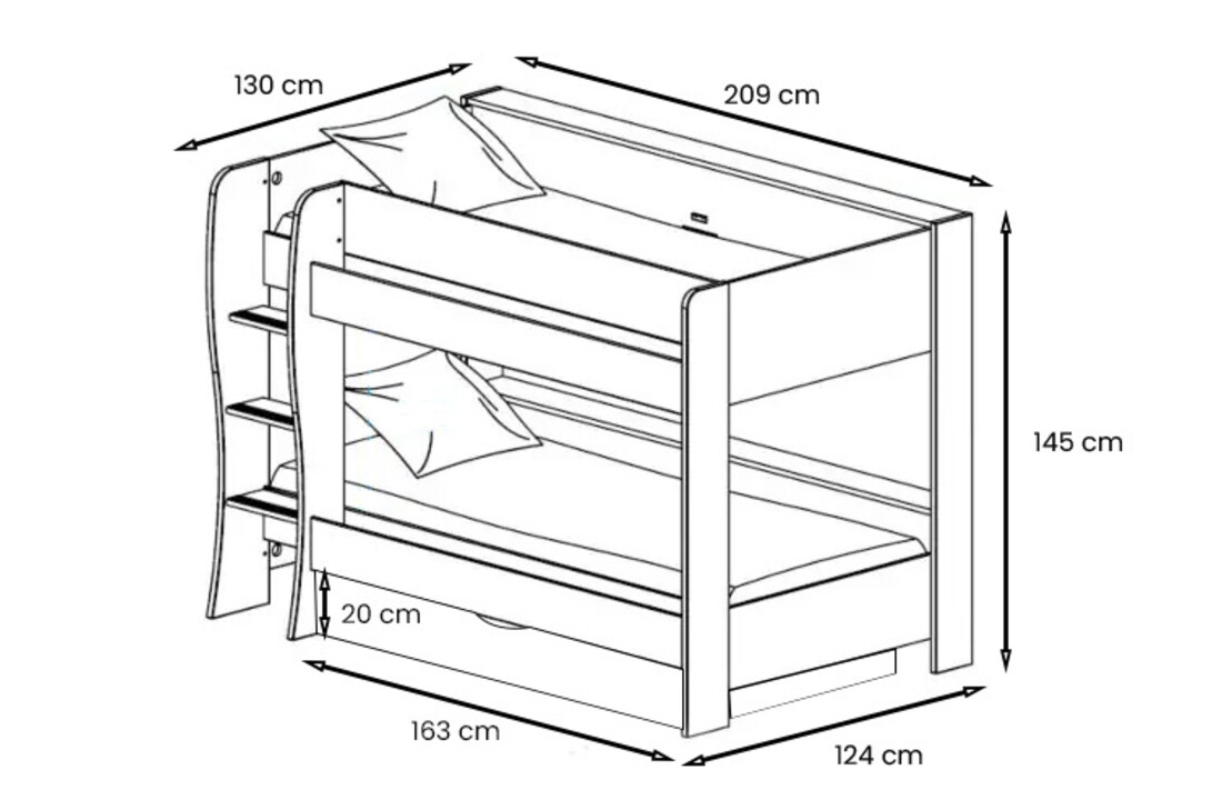 Kinderkamer hoogslaper wit eiken - 90x200cm - Opbergruimte