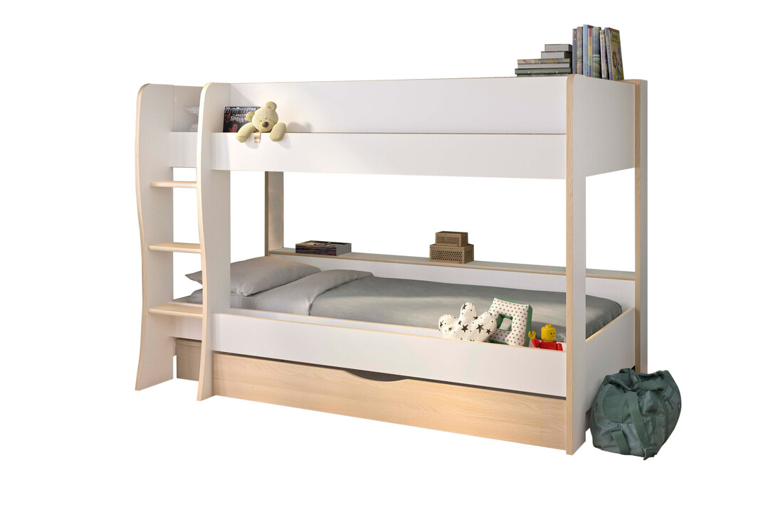 Bed met lade 90x200cm - Wit Eiken Stapelbed met Opbergruimte