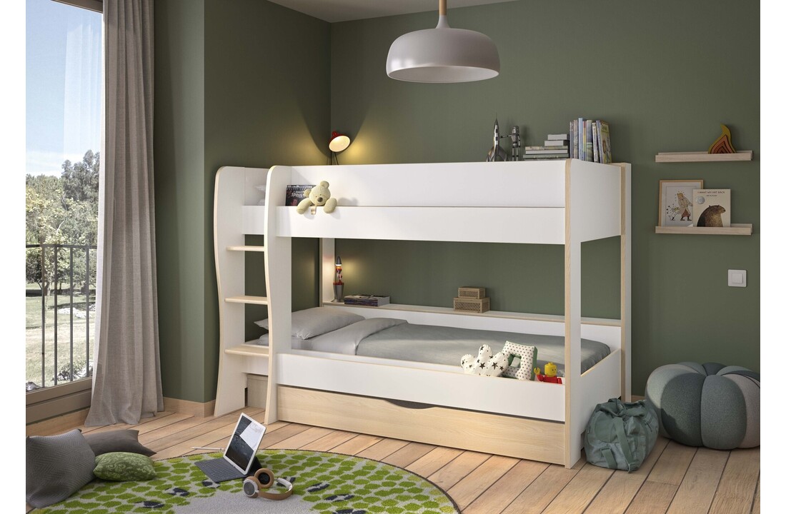 Hoogslaper 90x200cm wit eiken met opbergvakken