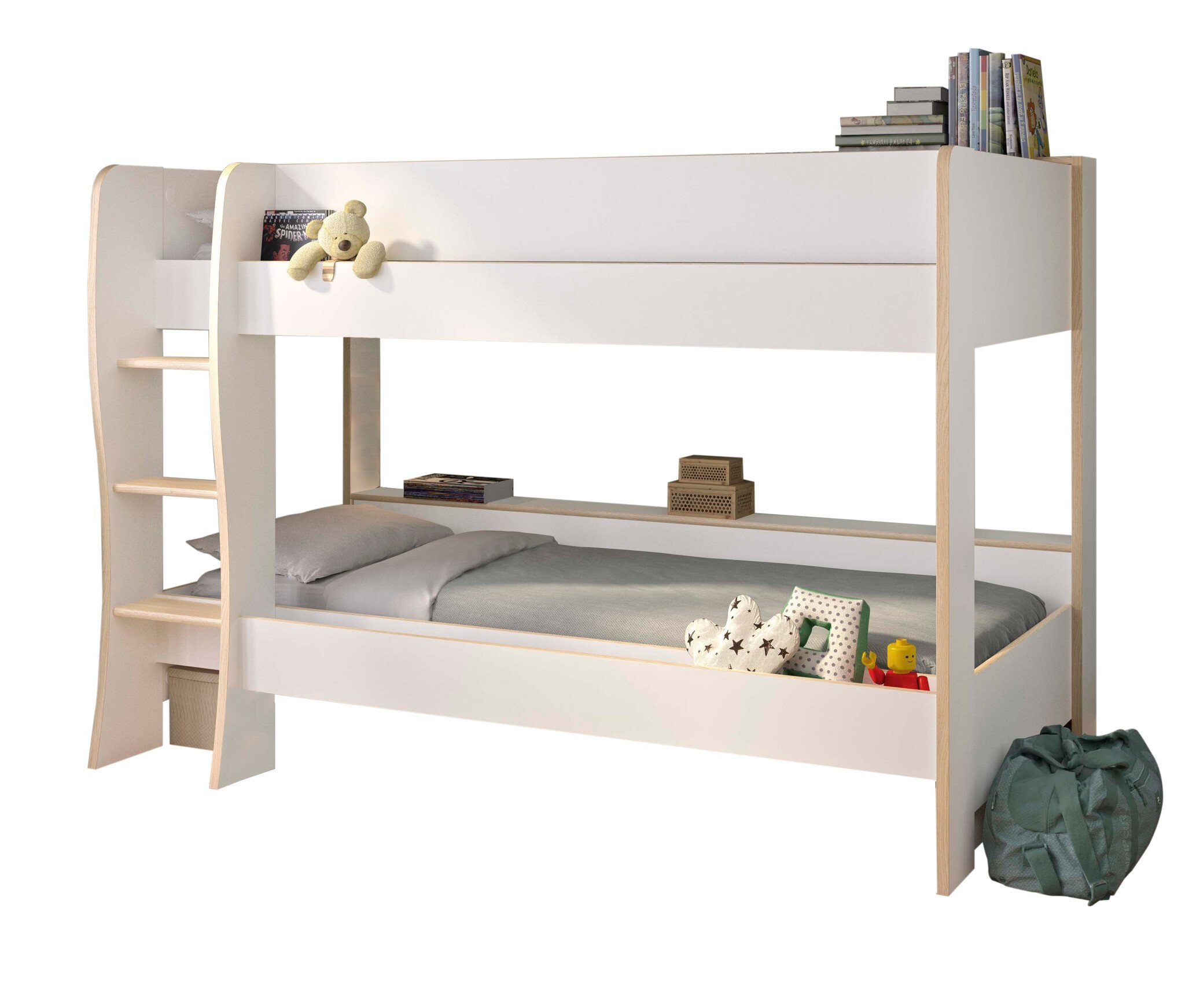 Wit bed hout | Stapelbed 90x200cm | Eiken & Wit