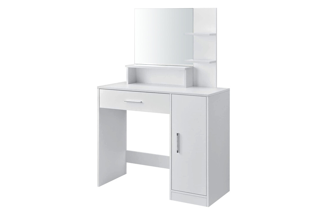 Kaptafel met spiegel - Wit - 90x38x137,5 cm - Spaanplaat