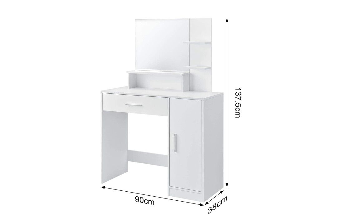 Kaptafel met spiegel - Wit - 90x38x137,5 cm - Spaanplaat
