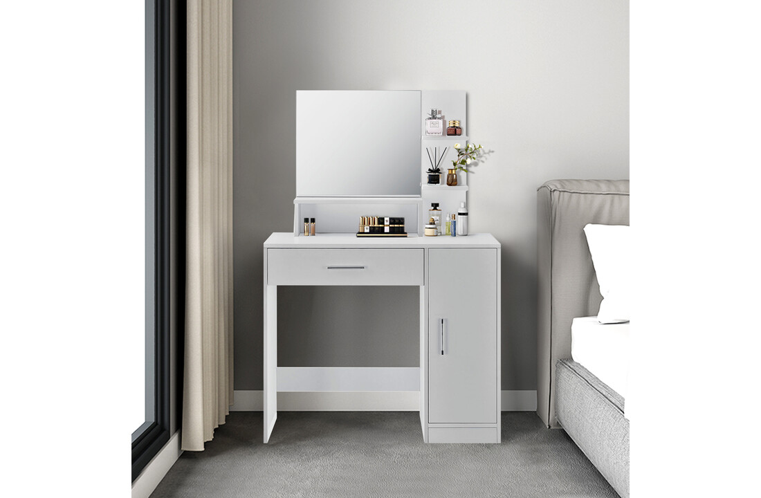 Kaptafel opbergruimte: Wit, 90x38x137,5 cm, Spaanplaat