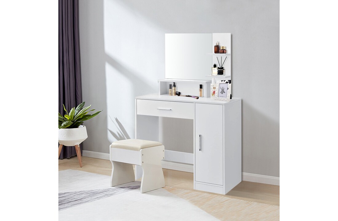 Kaptafel opbergruimte: Wit, 90x38x137,5 cm, Spaanplaat