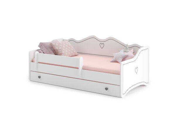 Wit kinderbed hartjes 160x80cm bedbank met lade en matras