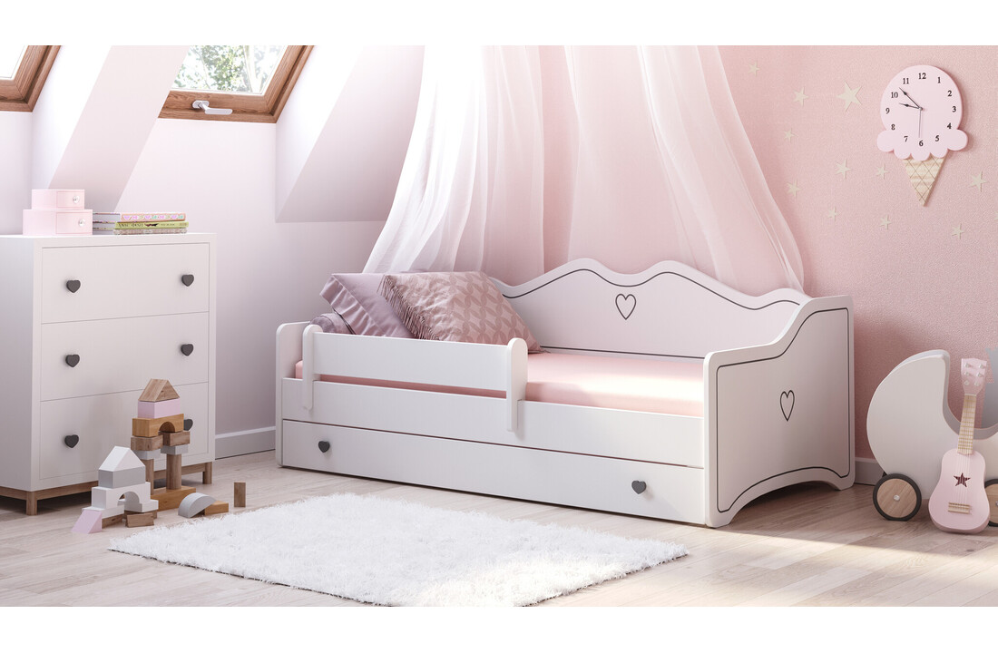 Wit kinderbed hartjes 160x80cm bedbank met lade en matras