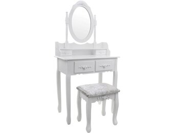 Kaptafel met spiegel - wit, 75x40x147 cm, massief grenen/MDF