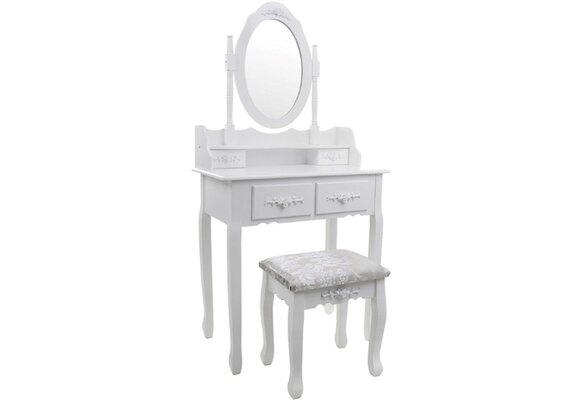 Kaptafel met spiegel - wit, 75x40x147 cm, massief grenen/MDF