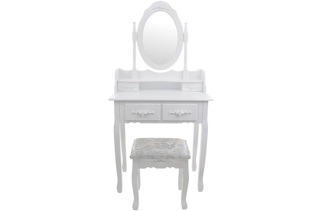 Kaptafel met spiegel - wit, 75x40x147 cm, massief grenen/MDF