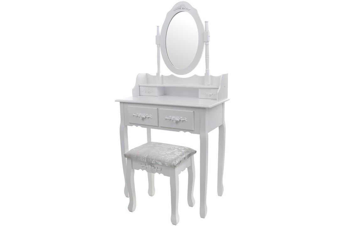 Kaptafel met spiegel - wit, 75x40x147 cm, massief grenen/MDF