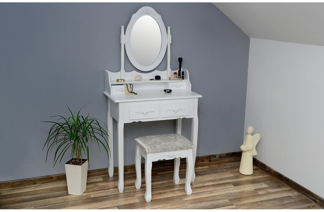 Kaptafel met spiegel - wit, 75x40x147 cm, massief grenen/MDF