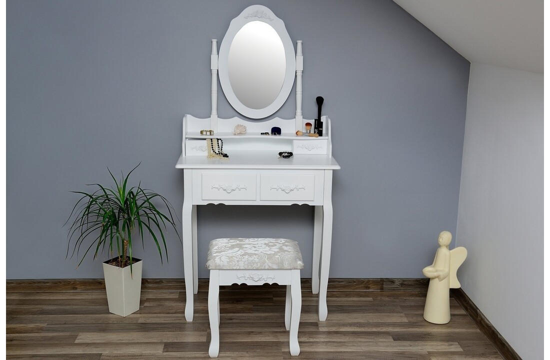 Kaptafel wit hout - Klassiek & Compleet met Spiegel & Krukje