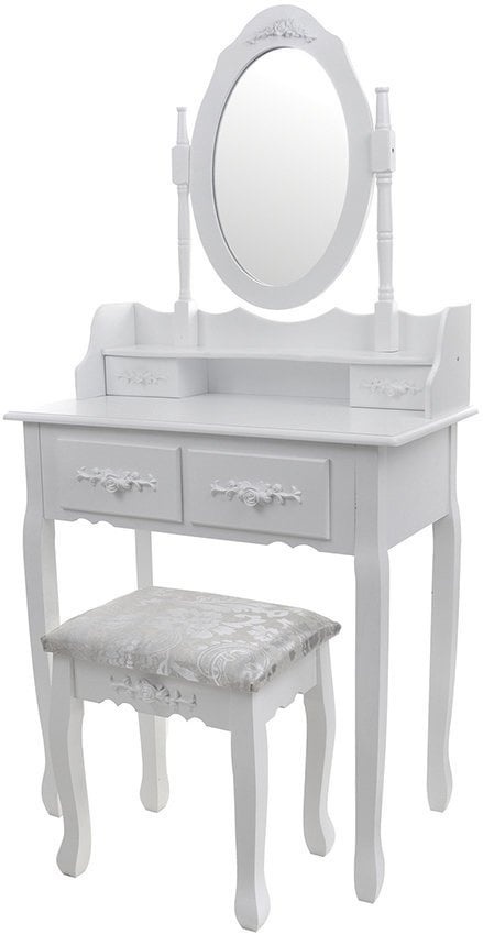 Kaptafel met kruk - Wit, Grenen/MDF, 75x40x147 cm