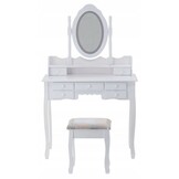 Kaptafel met spiegel en kruk | Wit MDF | 90x40x146 cm